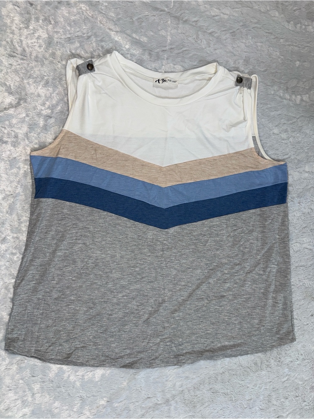 Mai Soli Chevron Stripe Sleeveless Tank Top - White/Beige/Light Blue/Navy/Gray
